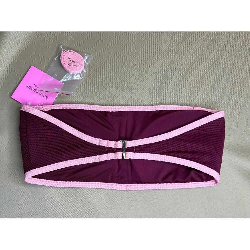 Kate Spade Pique Texture Contrast Bandeau Bikini Top S NWT